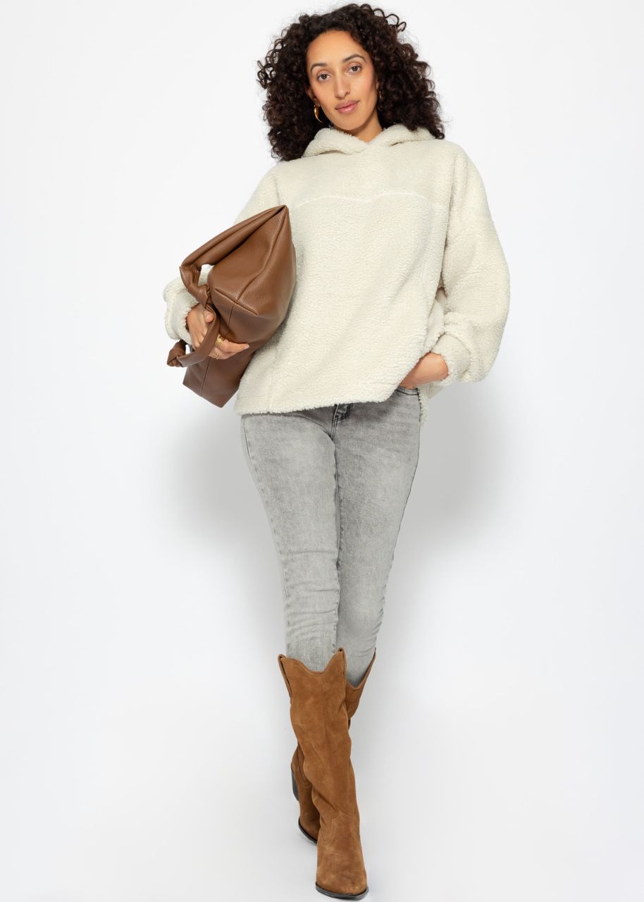 Oversized teddy sweatshirt with hood - offwhite