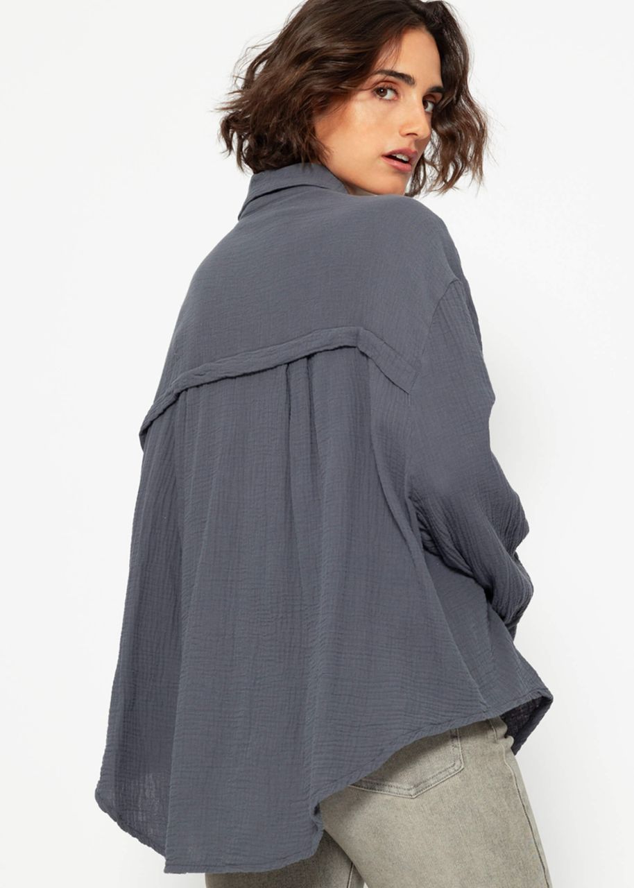 Muslin blouse oversize, short, dark gray