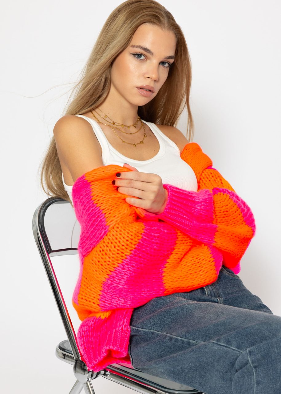 Striped oversize cardigan pink orange