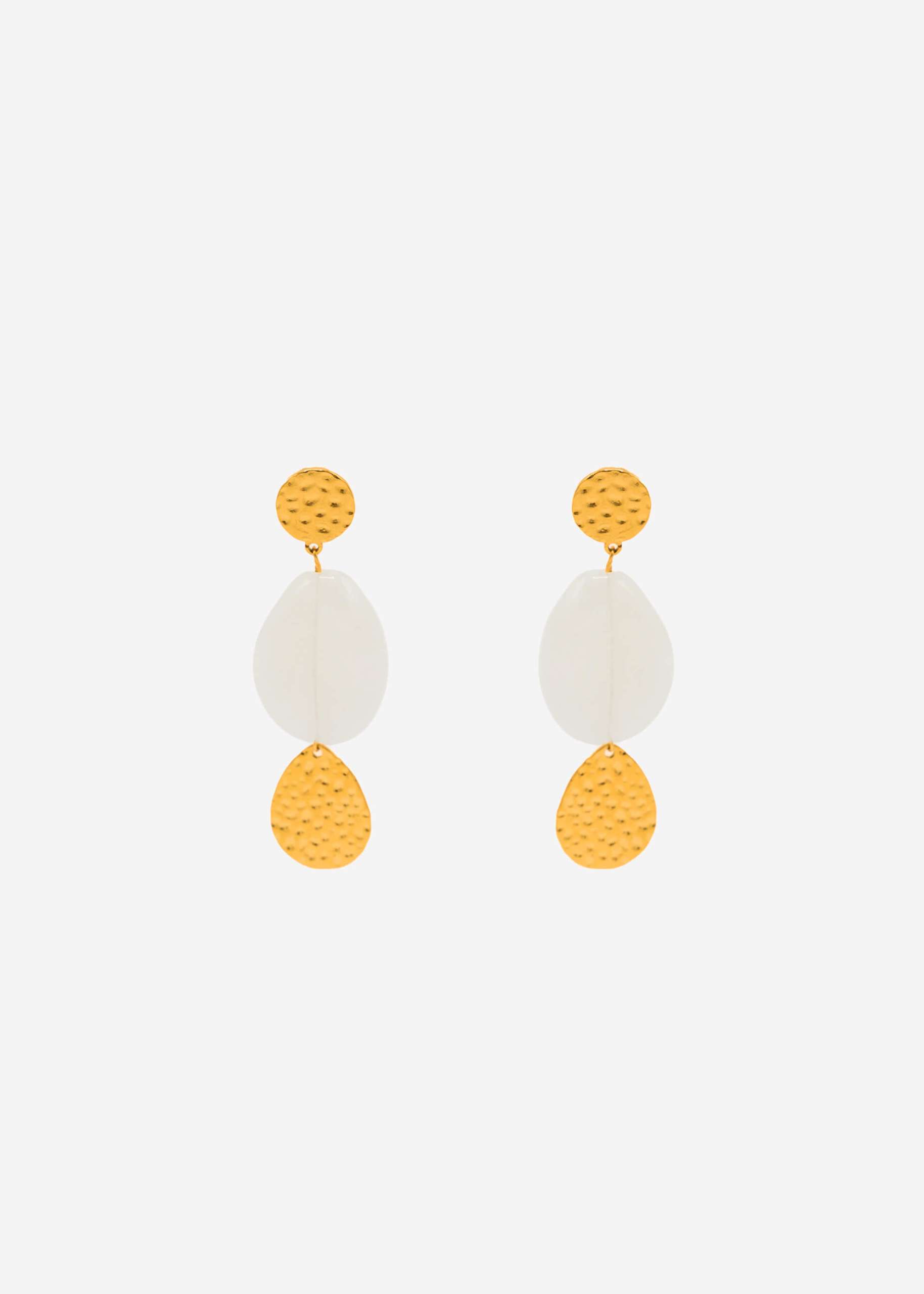 Stud earrings with white pendant - gold