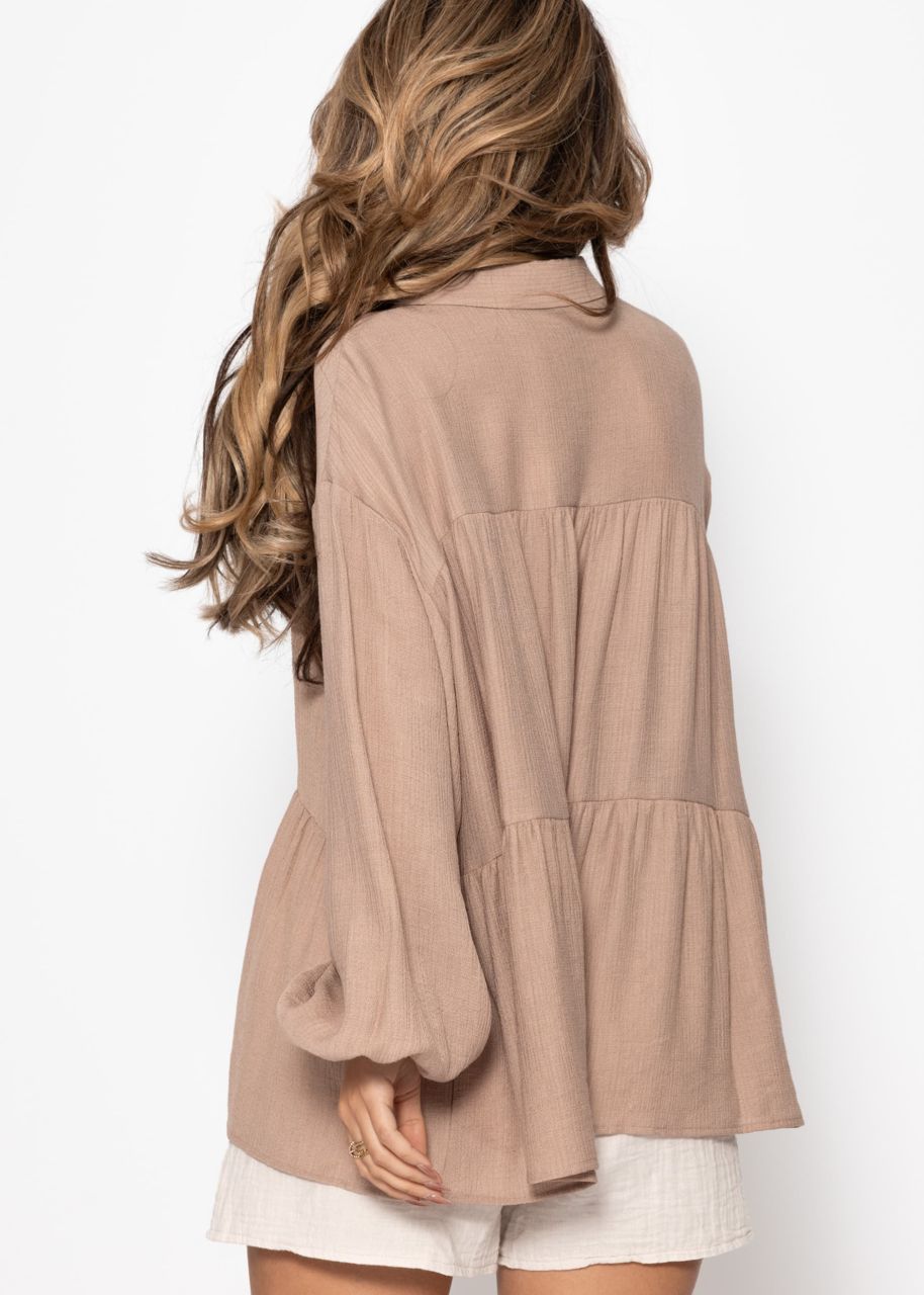 Lightweight blouse with flounces - taupe