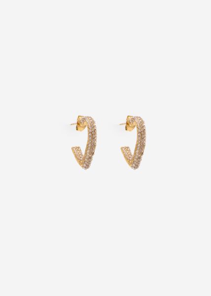 Heart hoop earrings with sparkling stones - gold