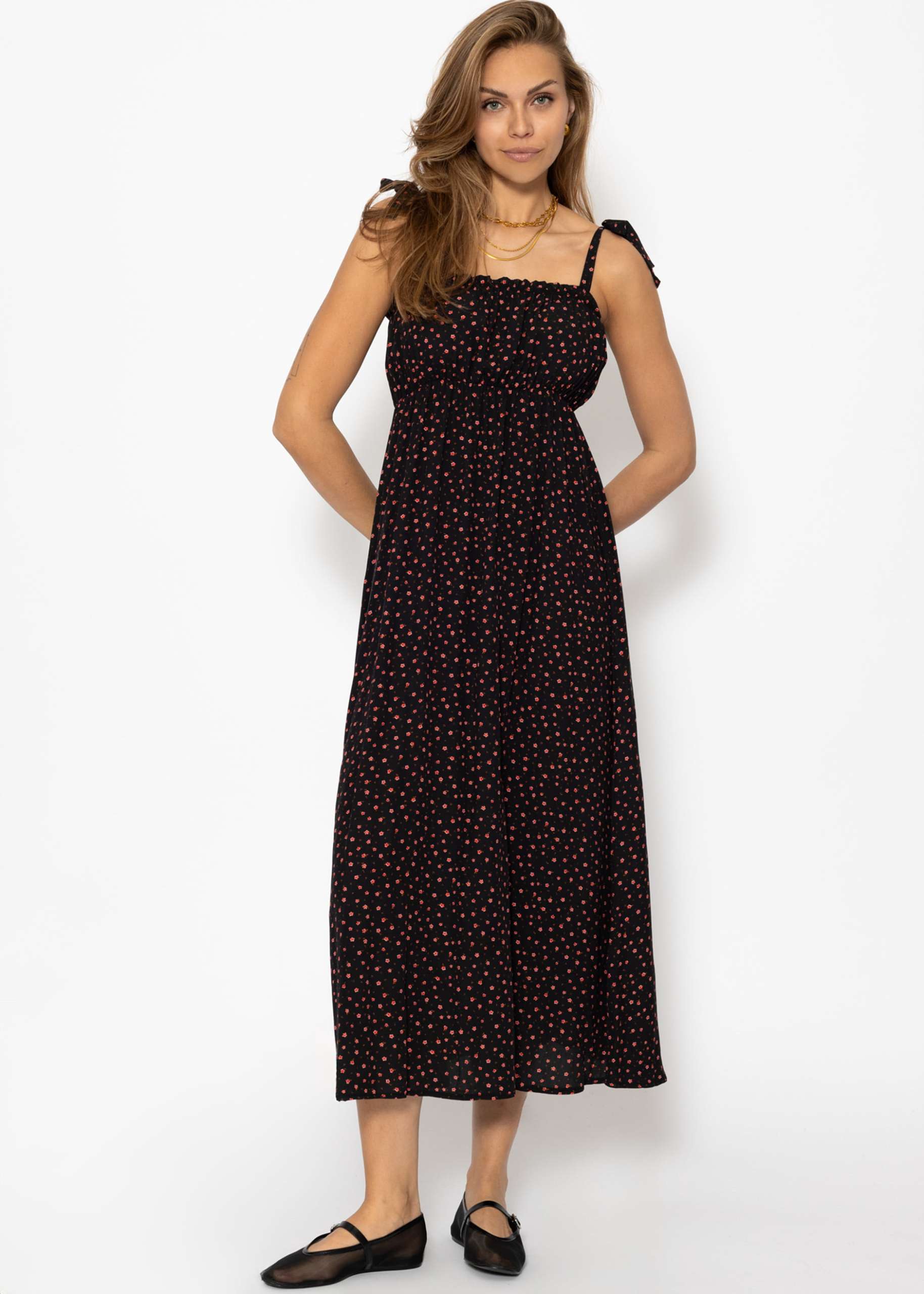 Strap dress with floral print - black