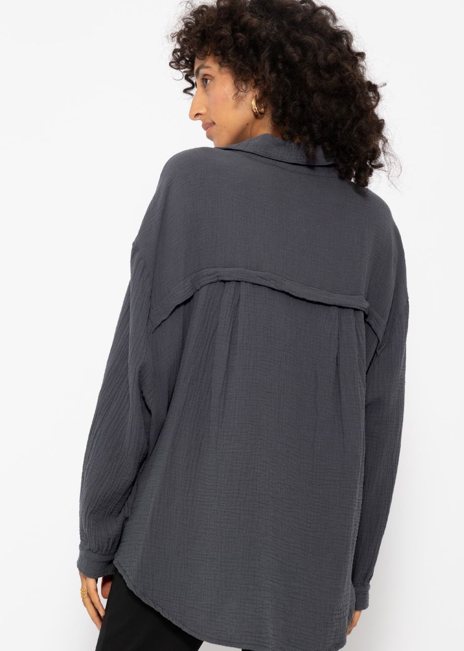 Muslin blouse oversize, short, dark gray