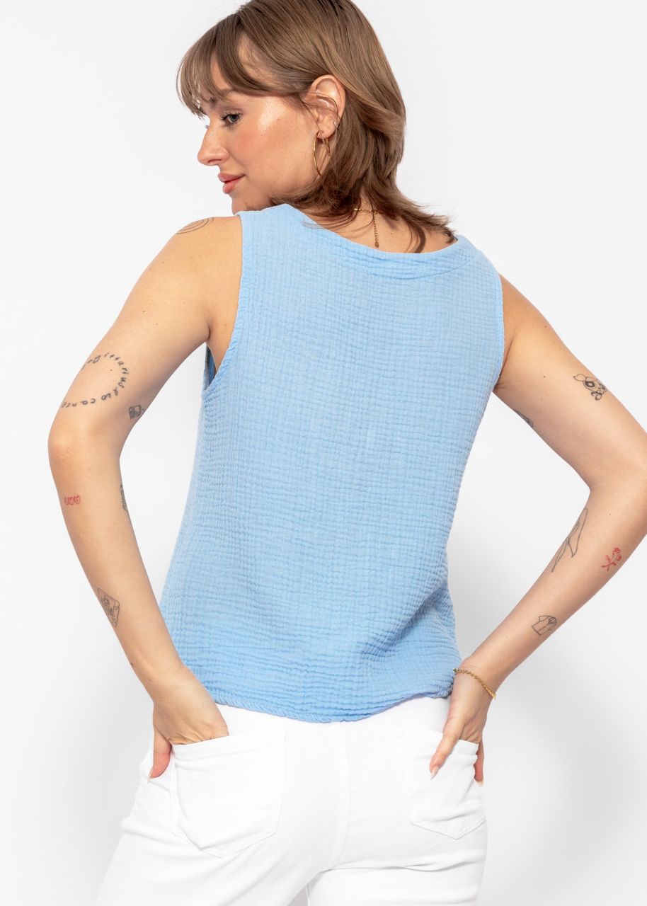 Muslin top with V-neck - light blue