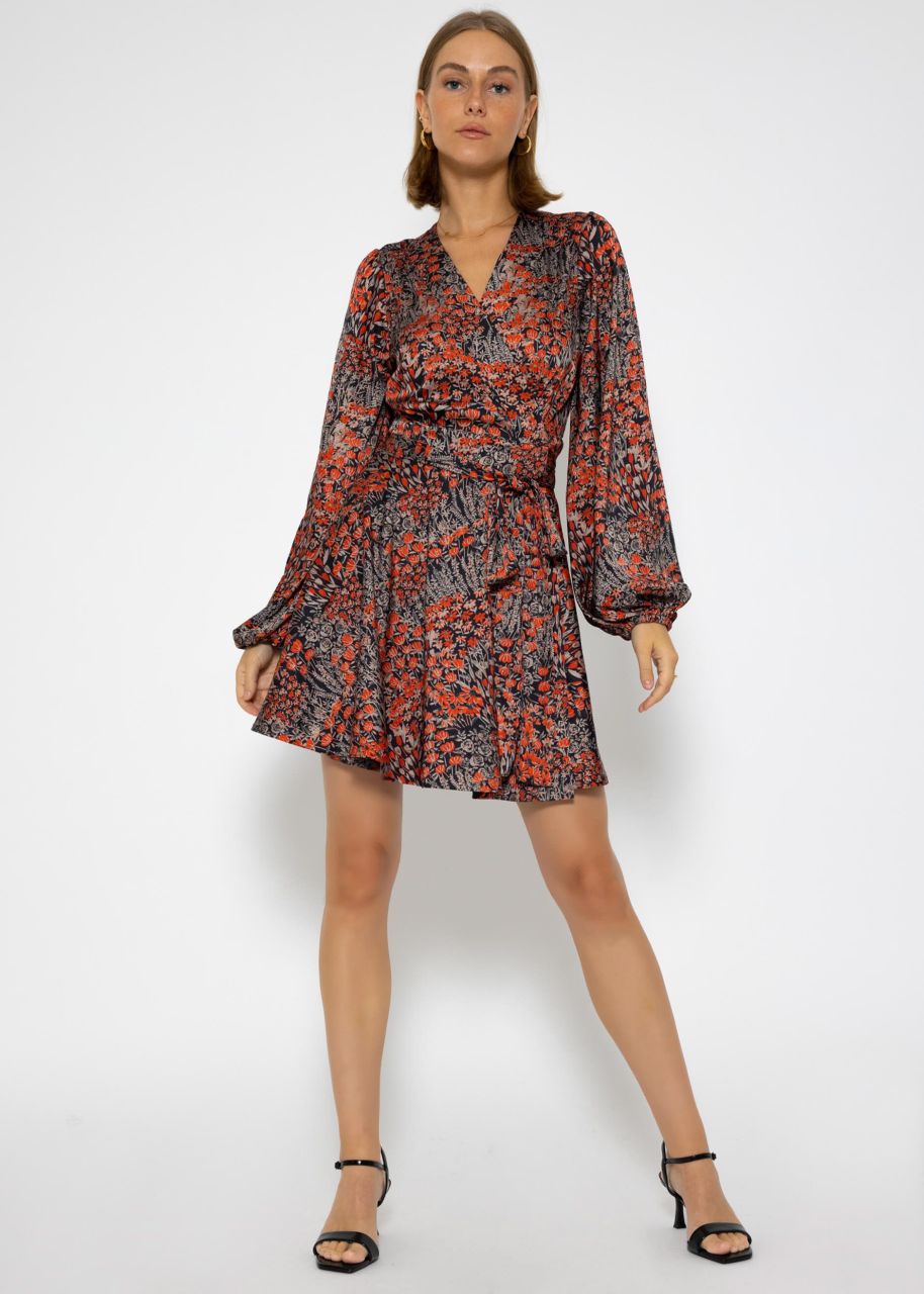 Elegant wrap dress with print - black-red