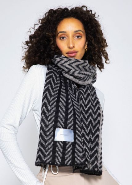 Patterned knitted scarf - black-taupe