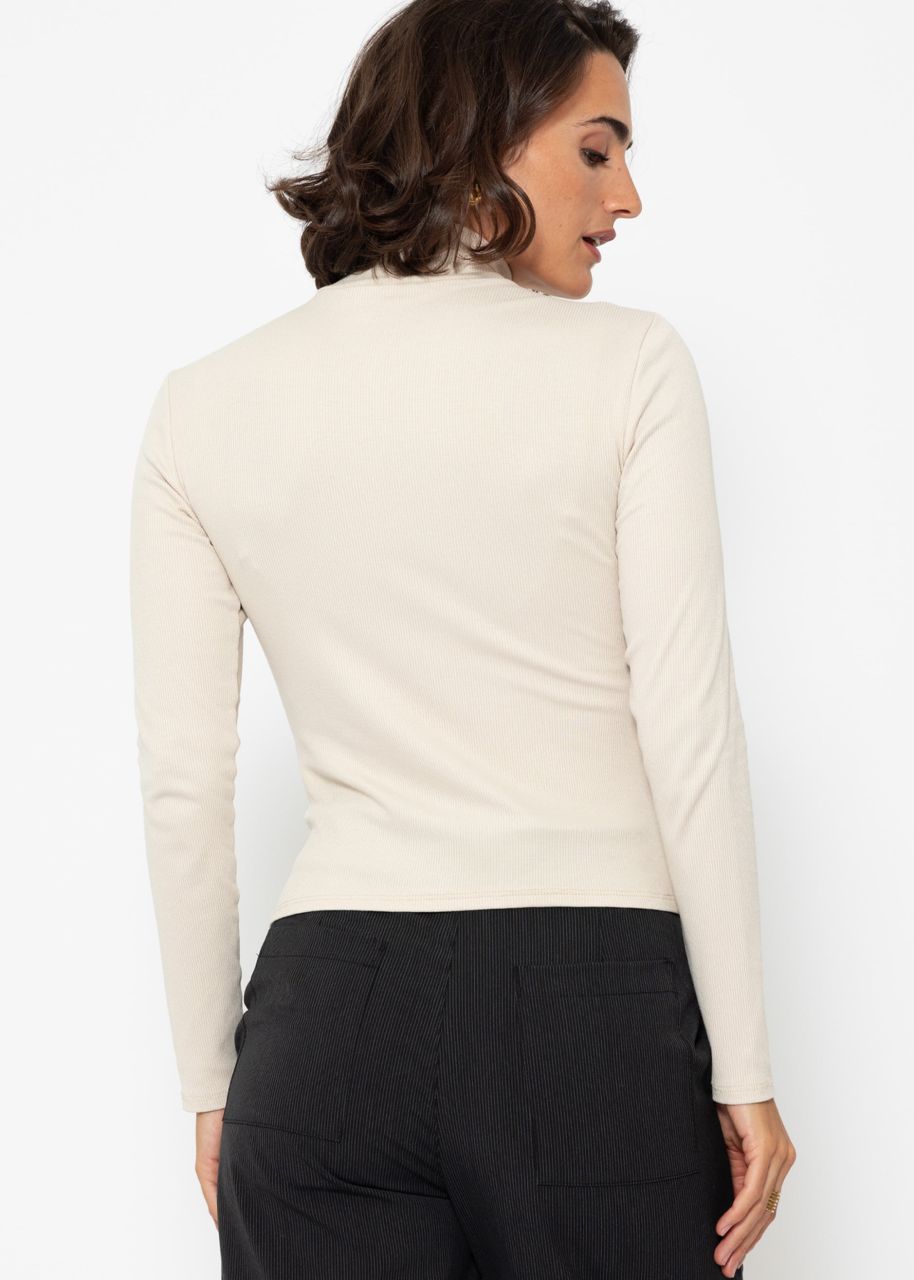 Long-sleeved shirt with turtleneck - beige