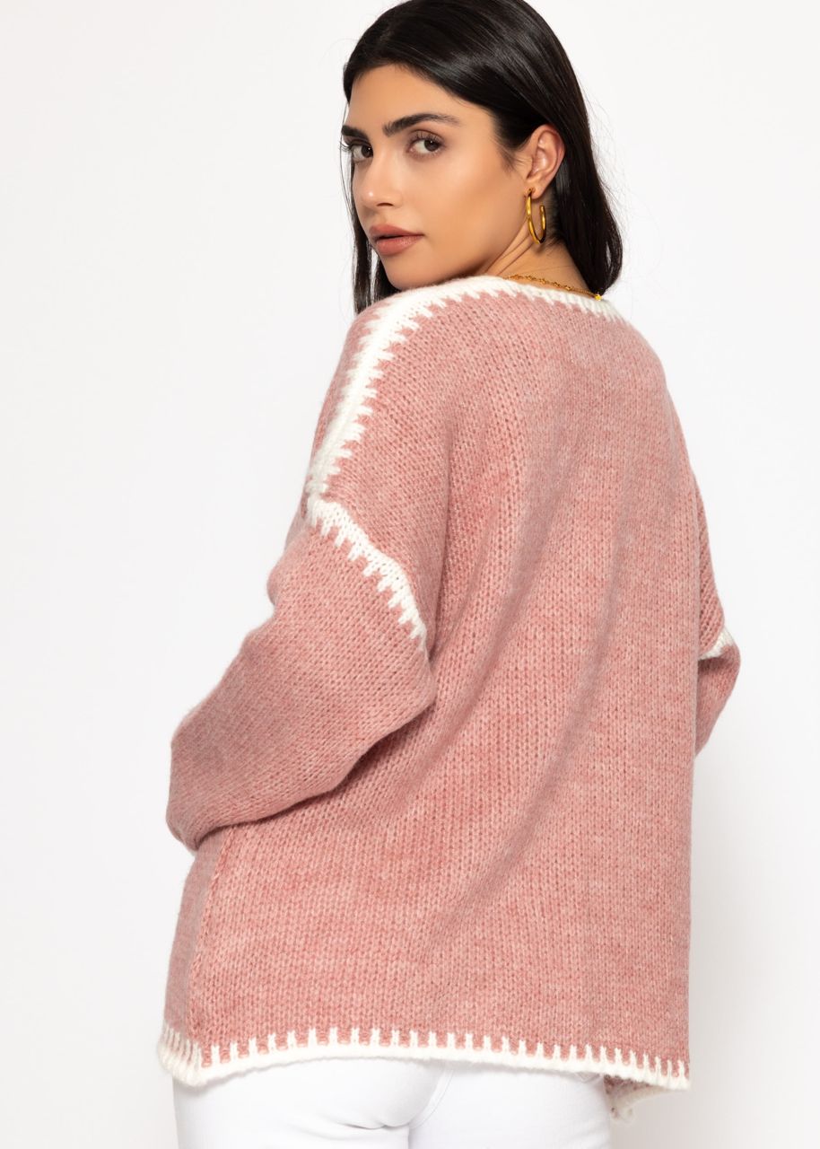 Cardigan with contrasting trims - dusky pink