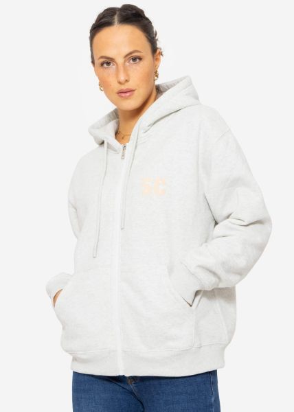 Sweat jacket with hood - light gray-melange