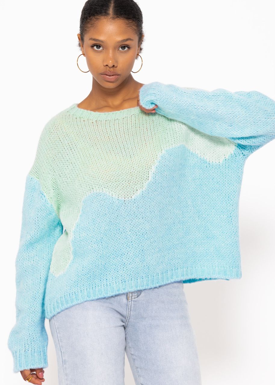 Two-tone knitted sweater - light blue-pastel green