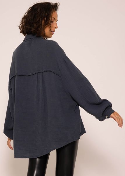 Muslin blouse oversize, short, dark gray