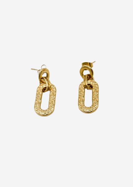Stud earrings with hammered pendant, gold