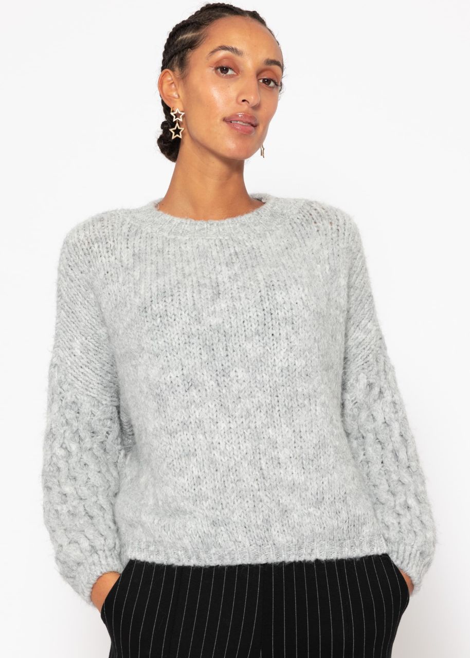 Fluffy knitted sweater - light gray