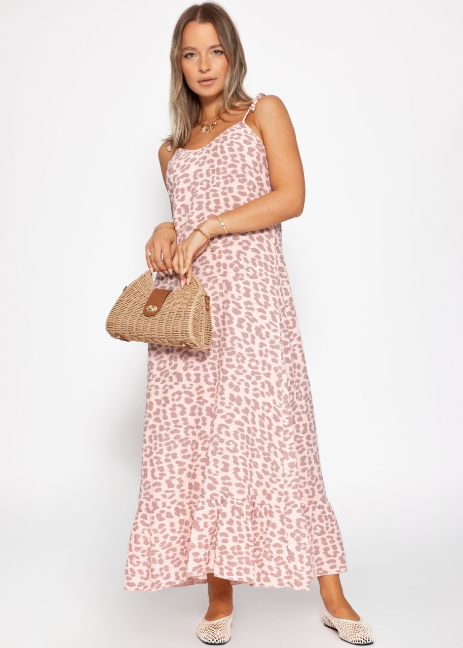 Muslin maxi dress with leo print - pink