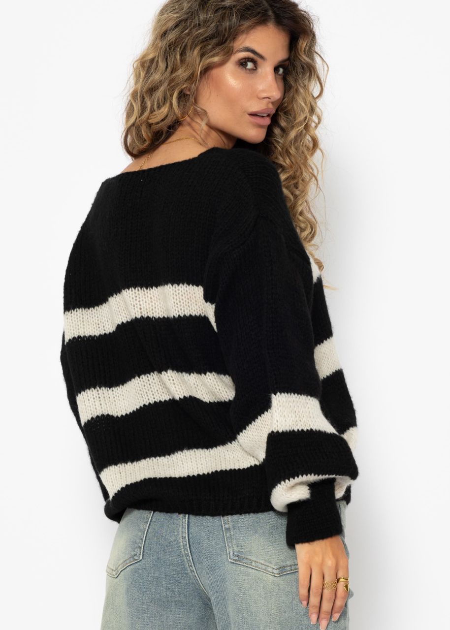 Jumper with offwhite stripes - black