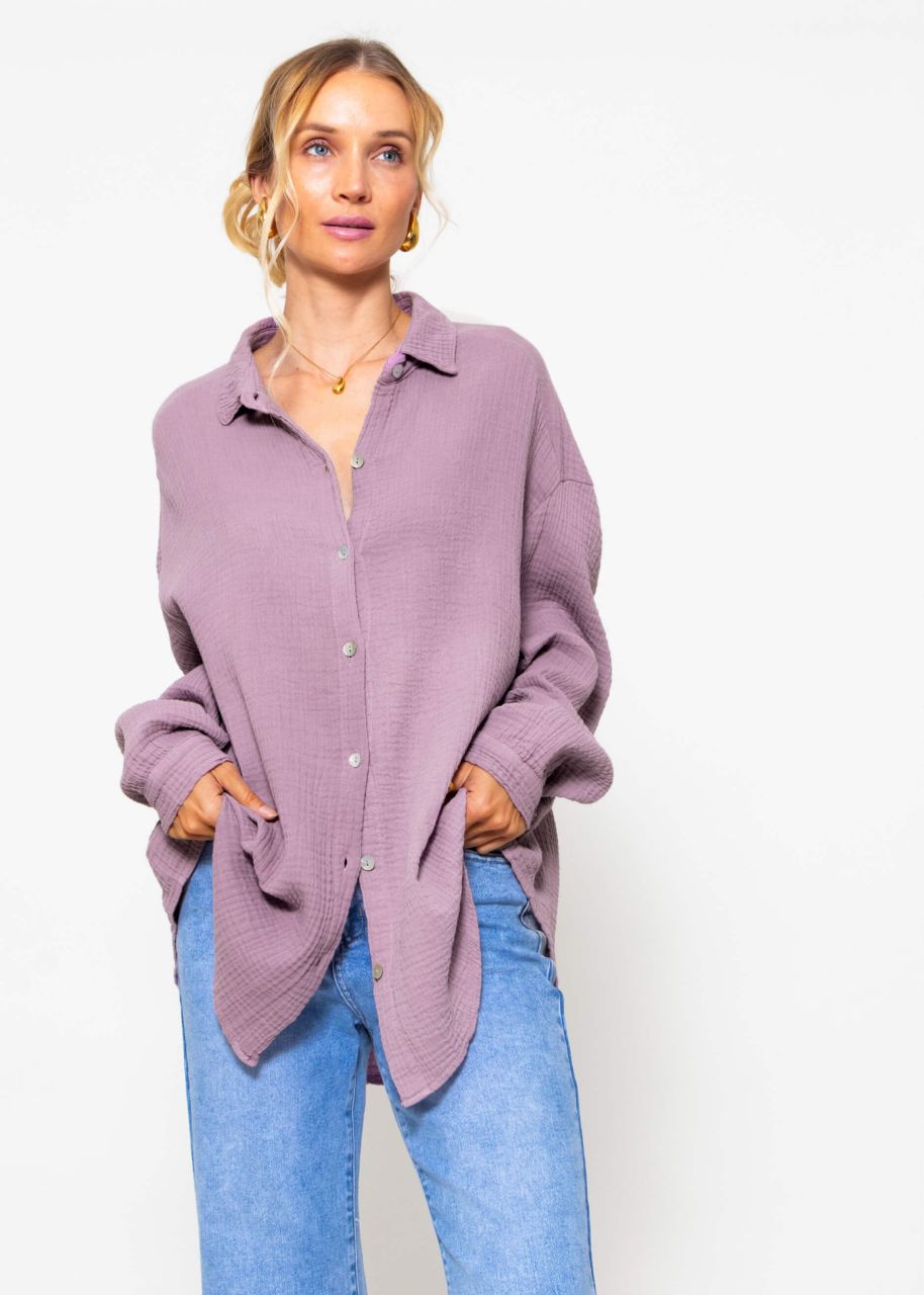 Muslin blouse oversize, short, purple