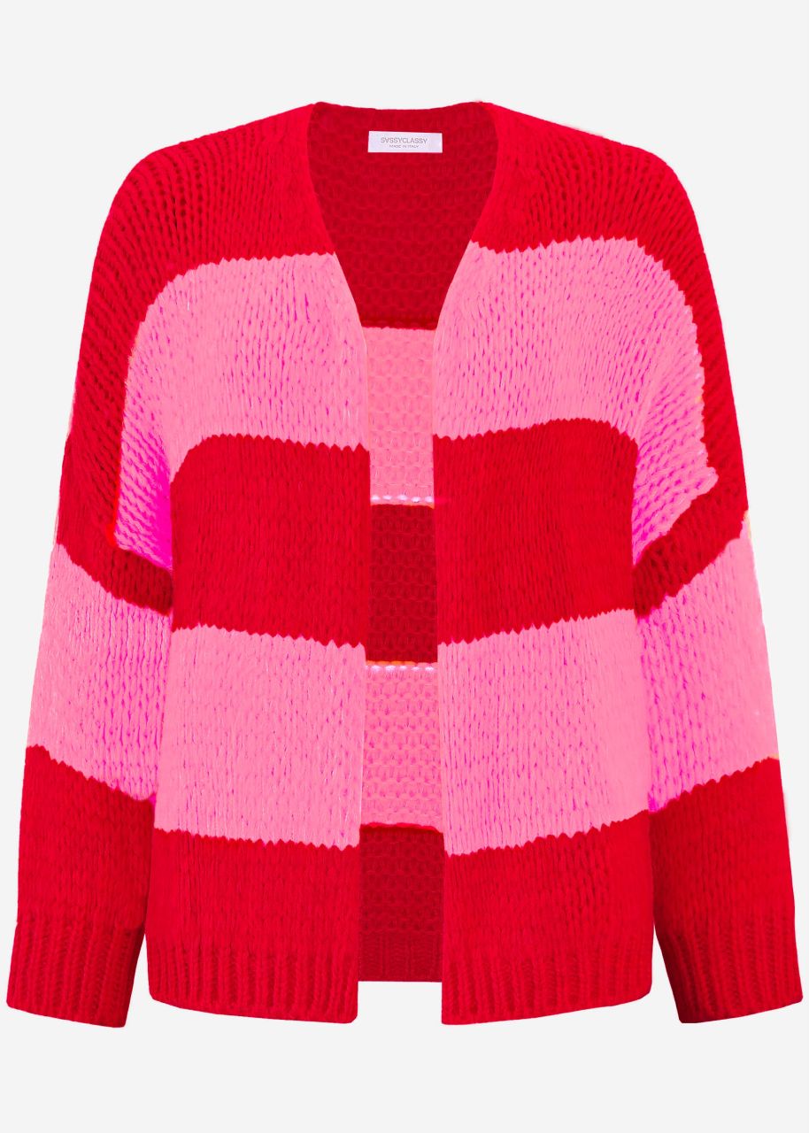 Striped oversize cardigan - red-pink