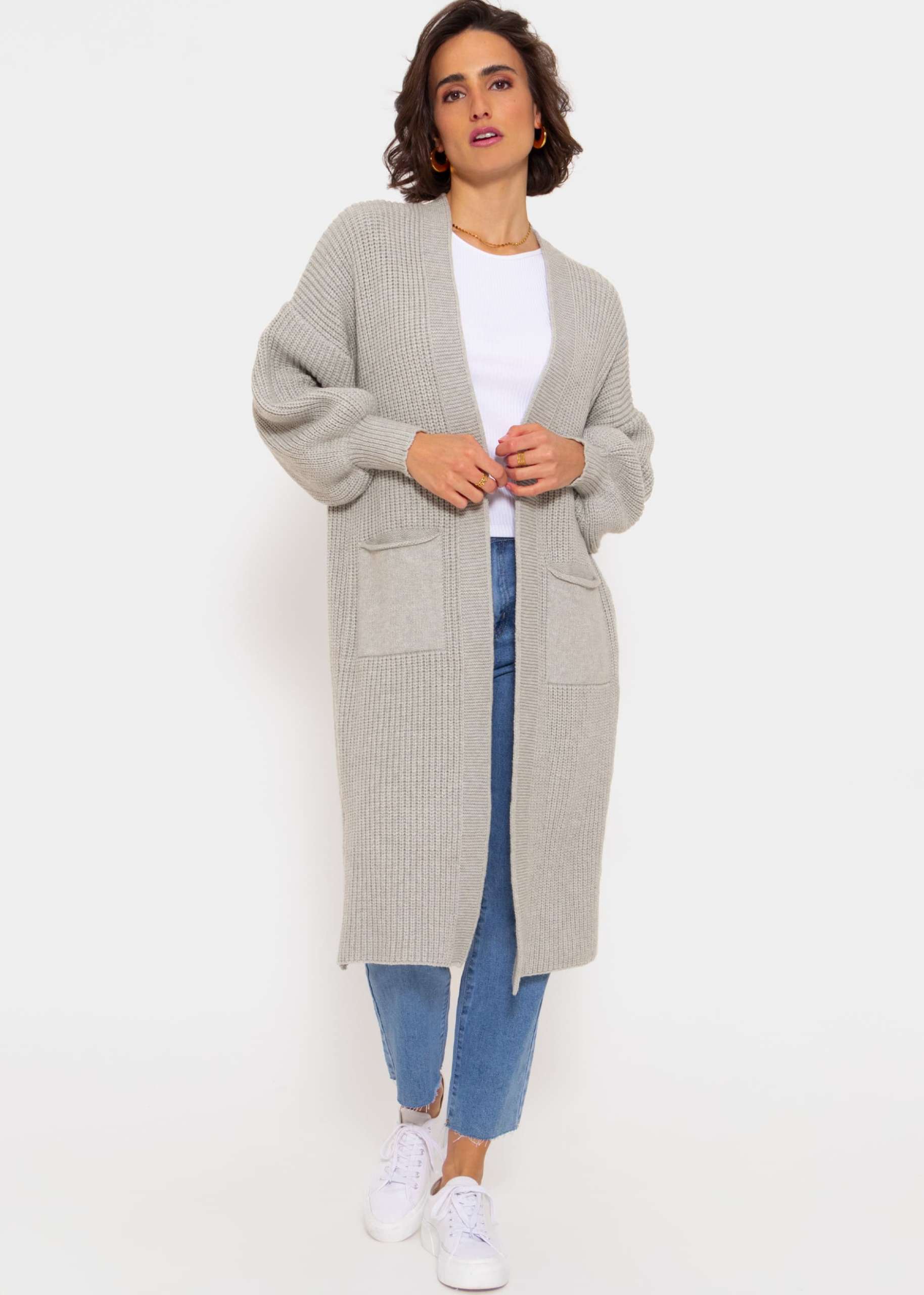 Long super soft cardigan with pockets - grey