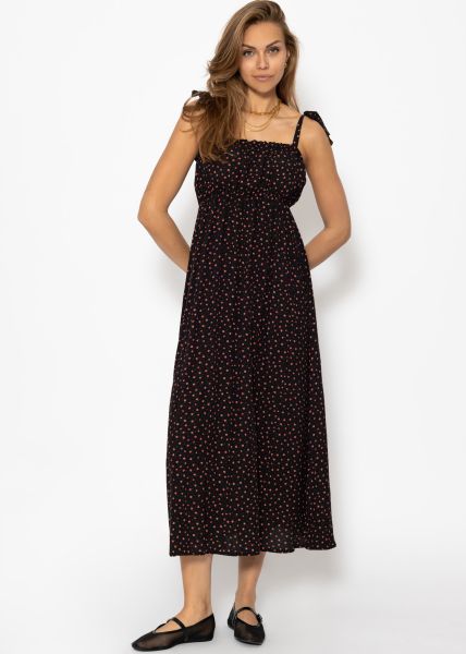 Strap dress with floral print - black