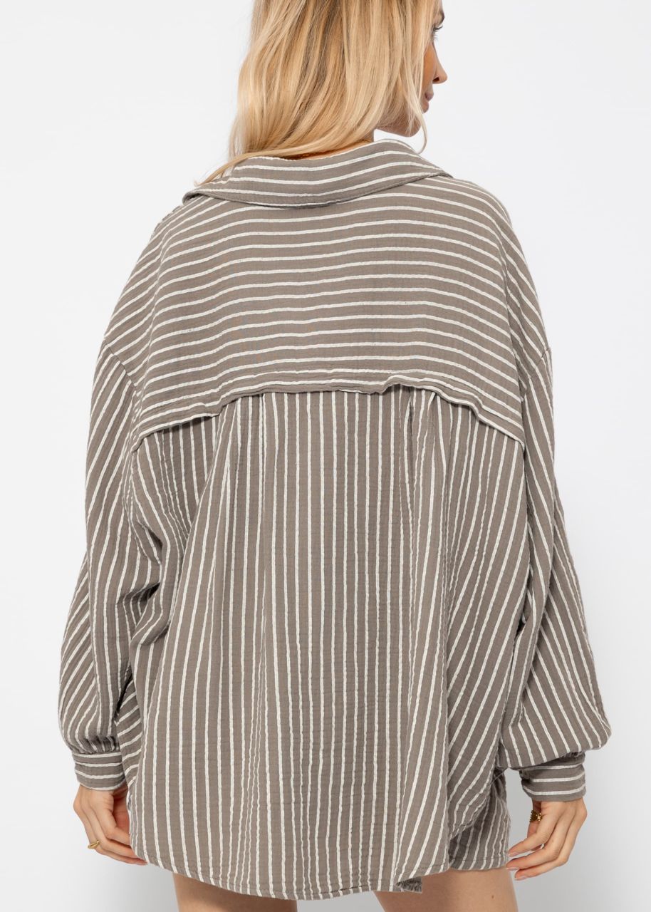 Striped oversize muslin blouse - taupe