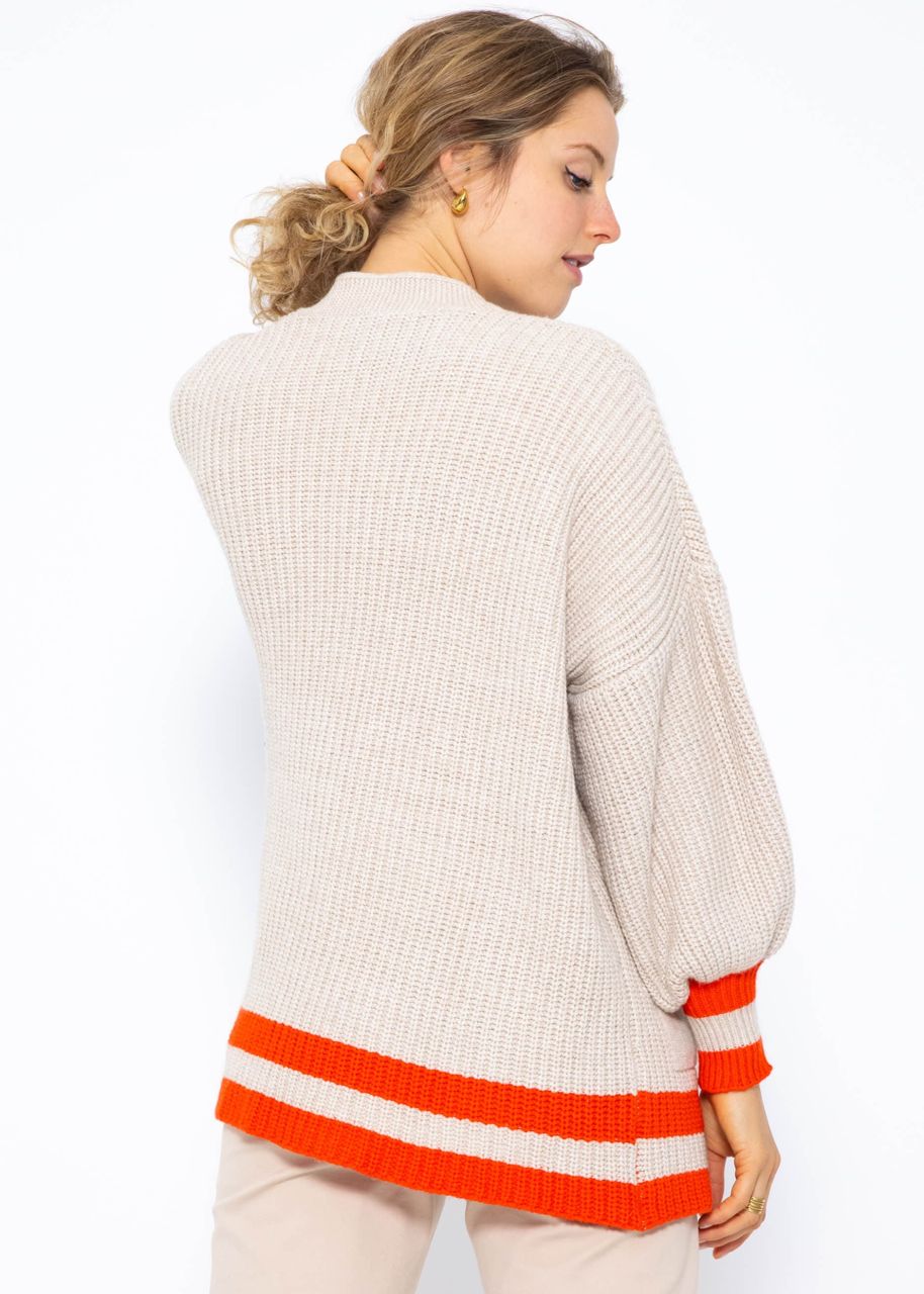 Soft knit cardigan with pockets - beige-orange