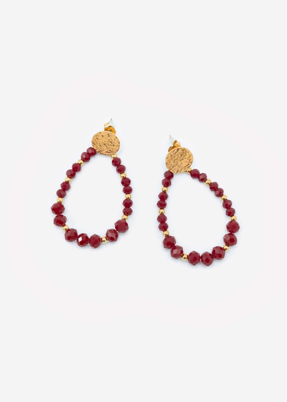 Gold stud earrings with pearls - burgundy