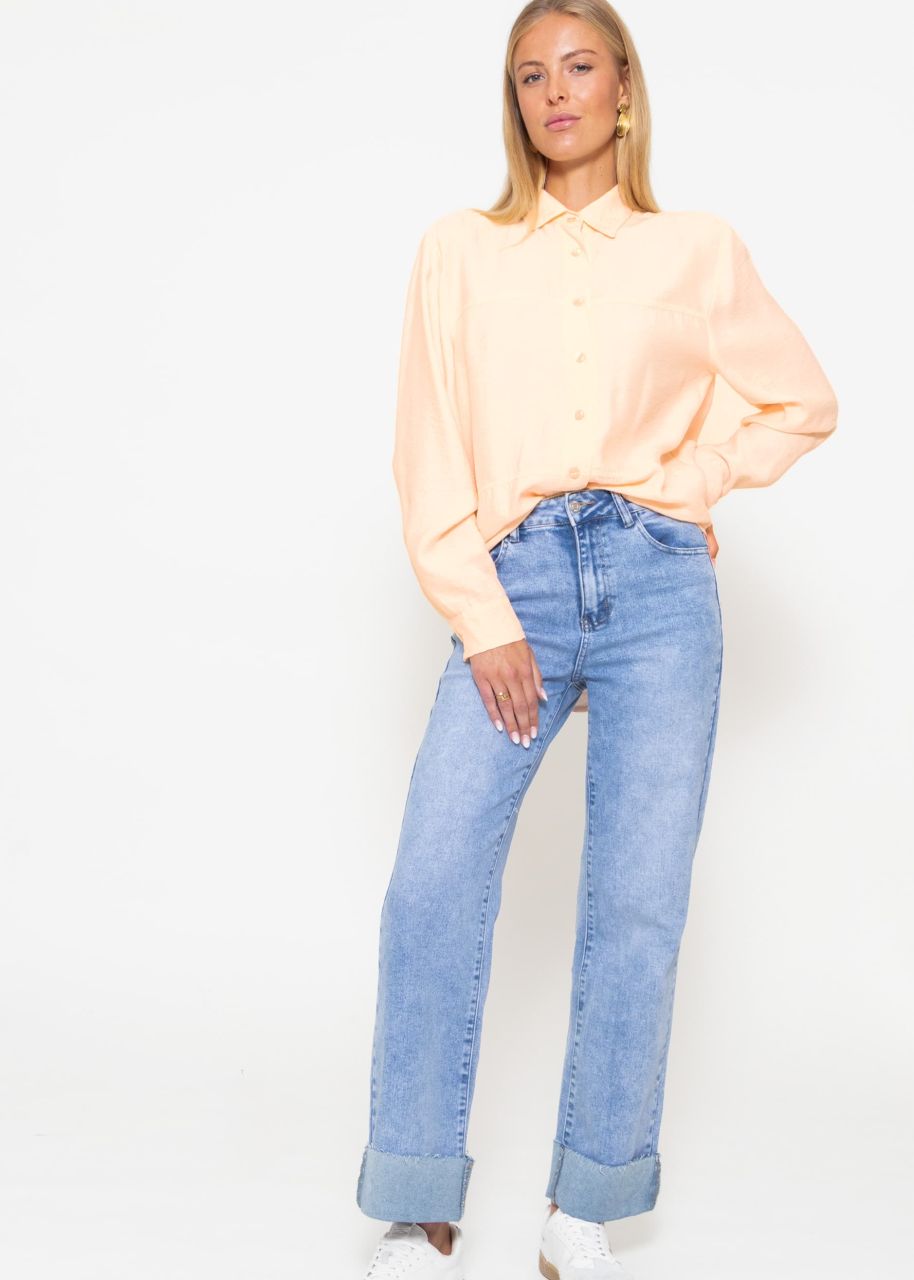 Shirt blouse with decorative seams - pastel peach
