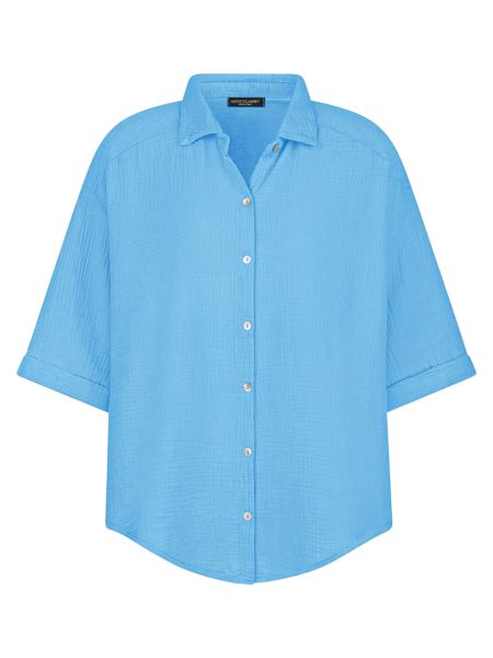 Muslin blouse oversize short sleeve, short, azure blue