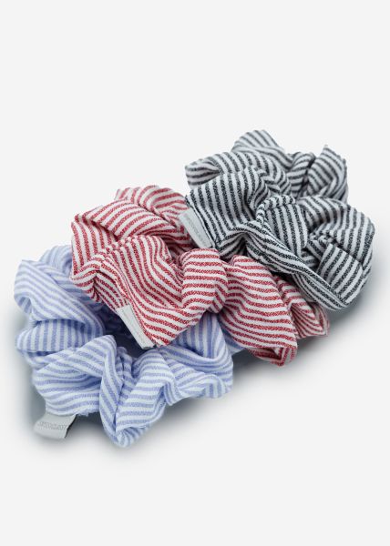 Set of 3 striped scrunchies - black-red-blue