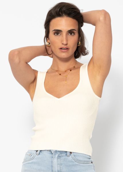 Knitted top with heart-shaped neckline - offwhite