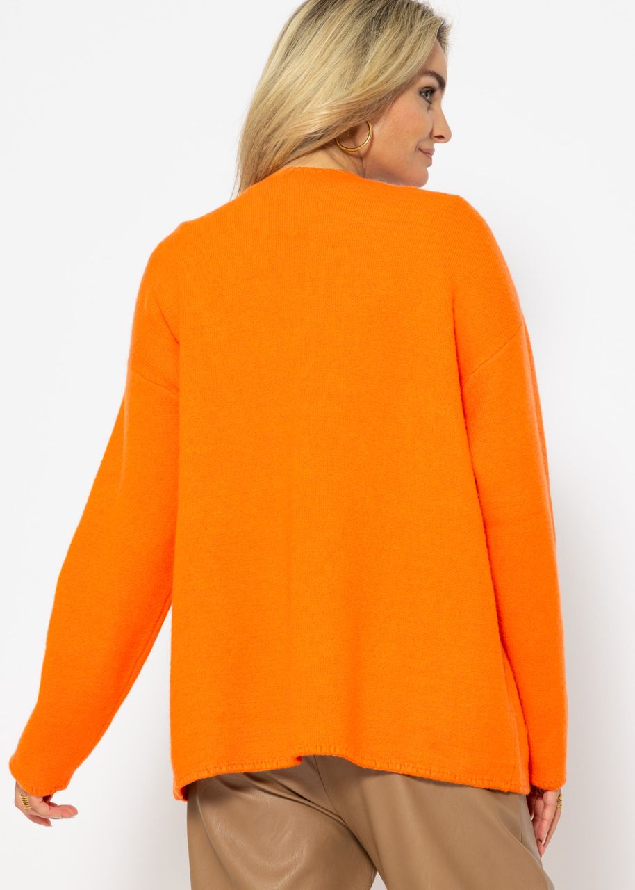 Open cardigan with patch pockets - tangerine