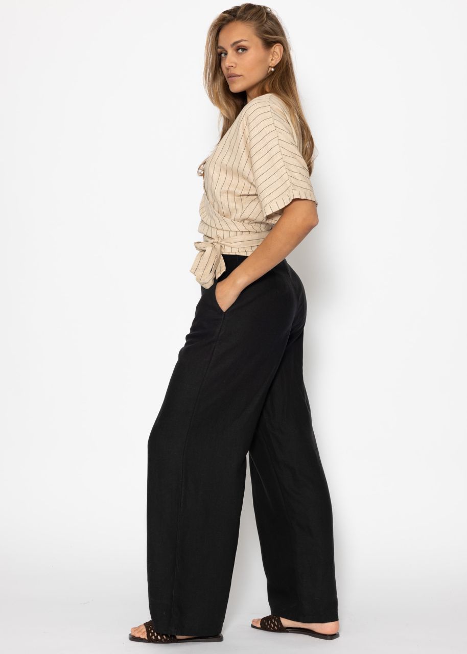 Linen straight leg trousers - black
