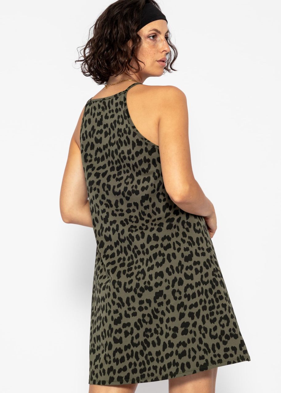 Jersey dress with leo print - khaki