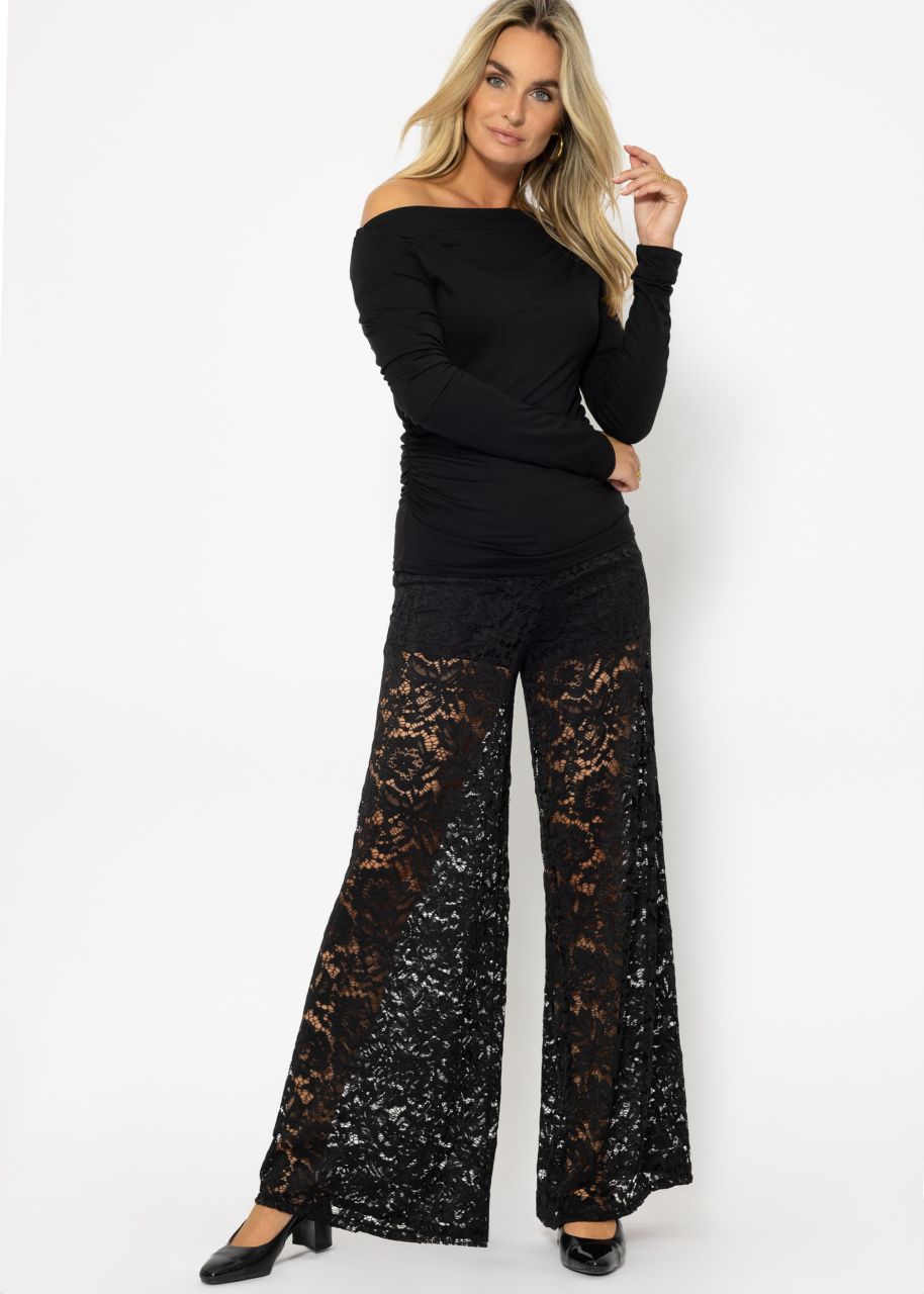 Jersey lace trousers - black