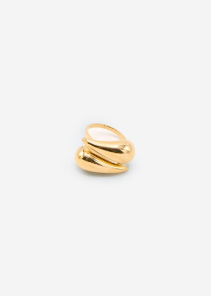 Ring with two elongated drops - gold