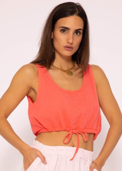 Muslin top with drawstring, coral
