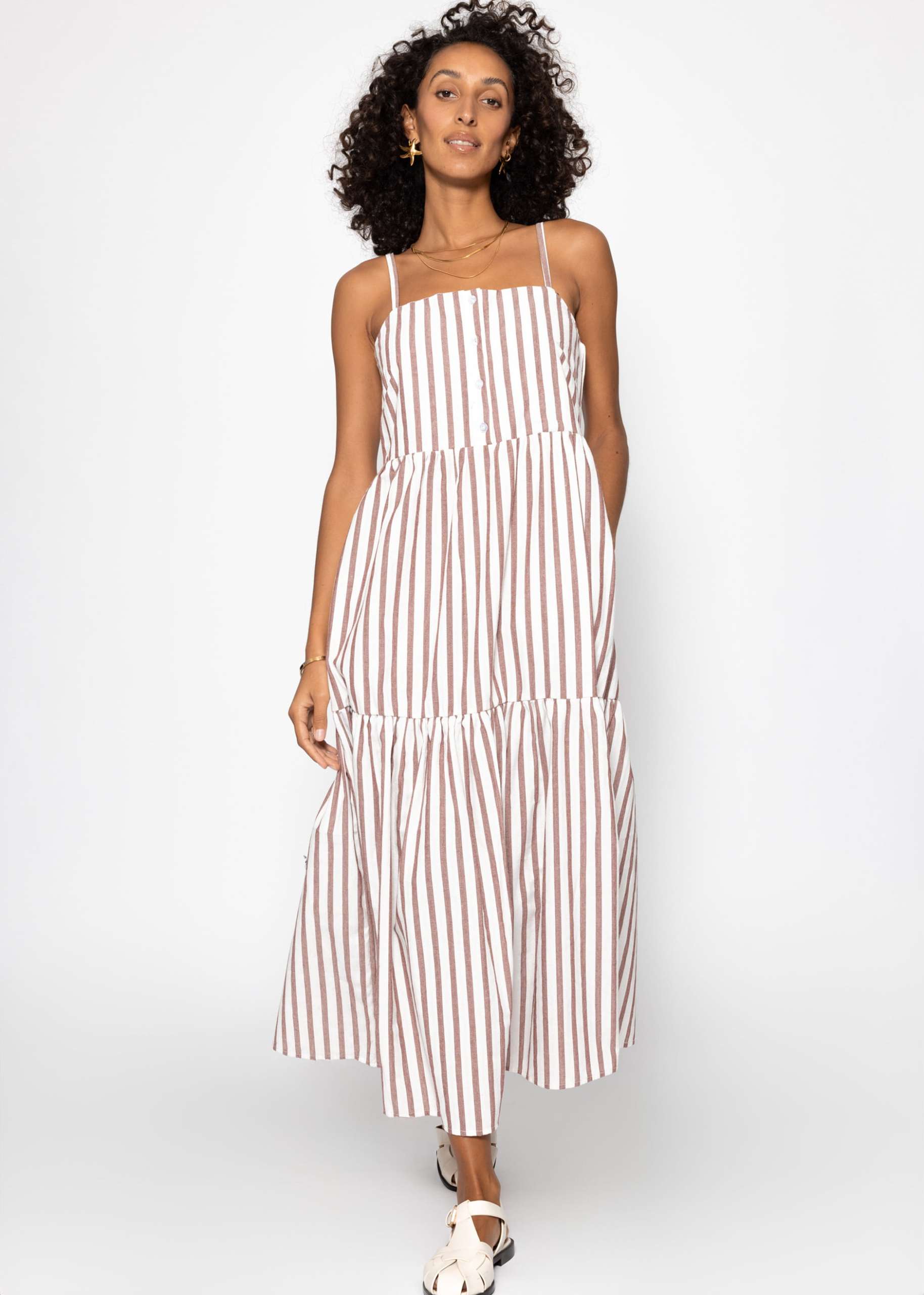 Striped maxi strap dress - burgundy