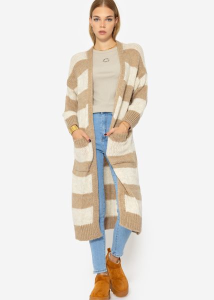 Extra long cardigan with stripes - beige-offwhite