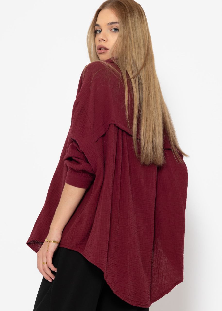 Muslin blouse oversize, short, dark red