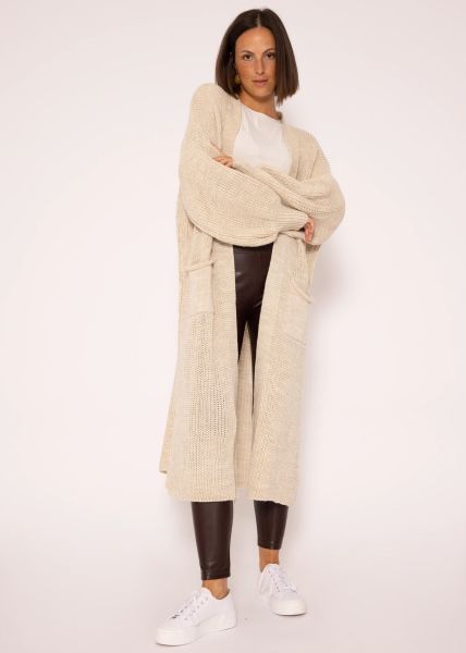 Maxi cardigan with pockets, beige