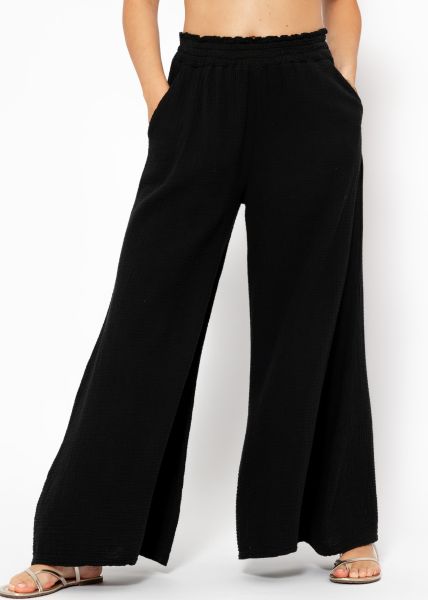 Muslin pants with wide leg - black