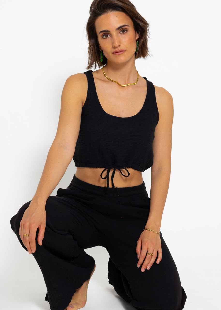 Muslin top with drawstring - black