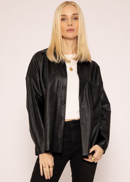Faux leather blouse jacket, black