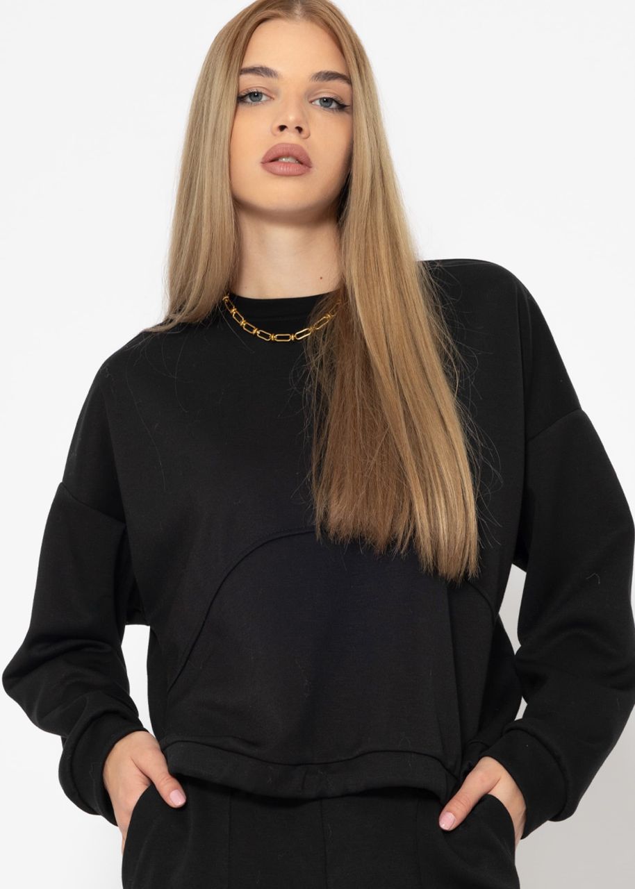 Soft sweatshirt with dividing seams - black