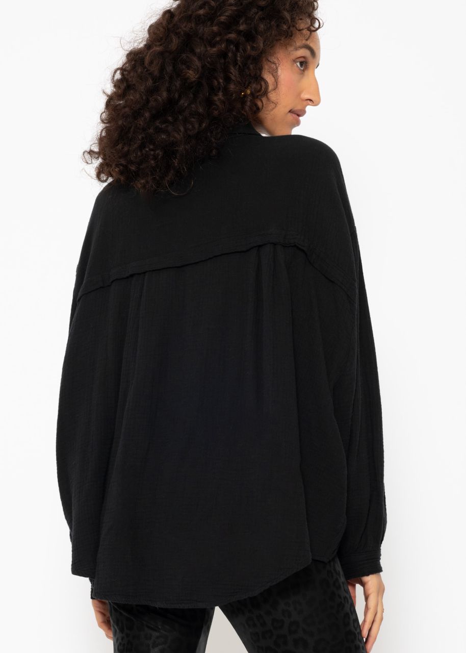 Muslin blouse oversize, short, black