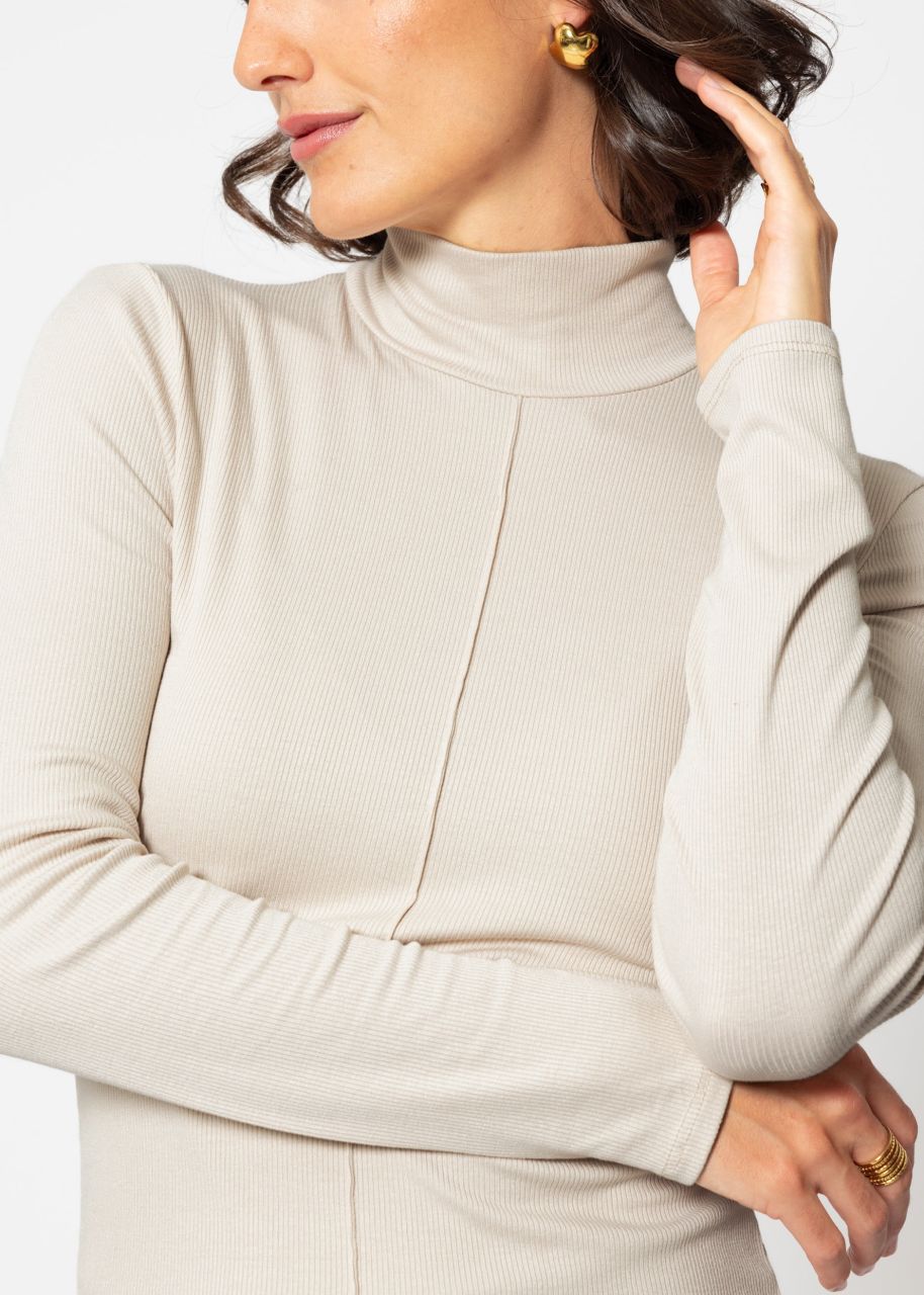 Long-sleeved shirt with turtleneck - beige