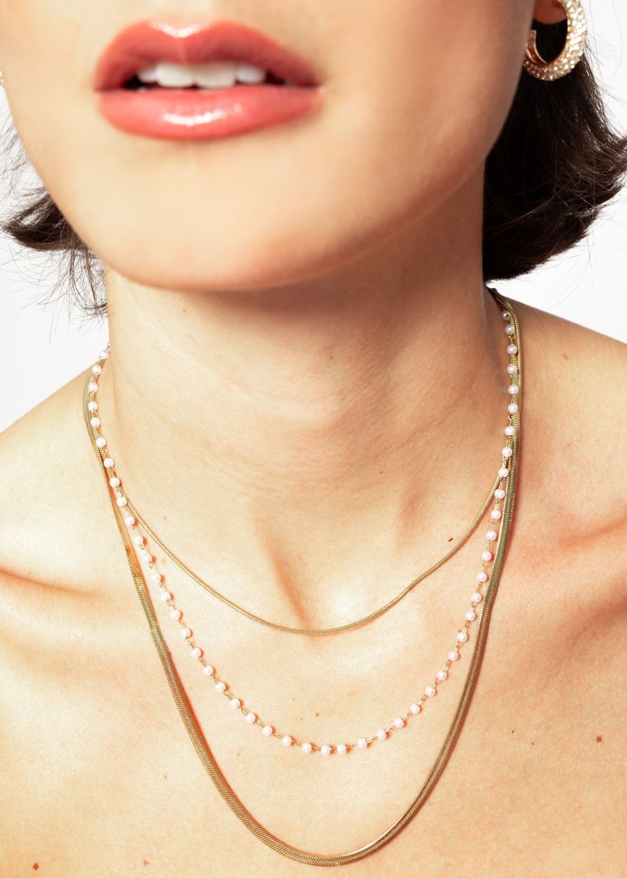 Triple layering necklace with pearls - gold