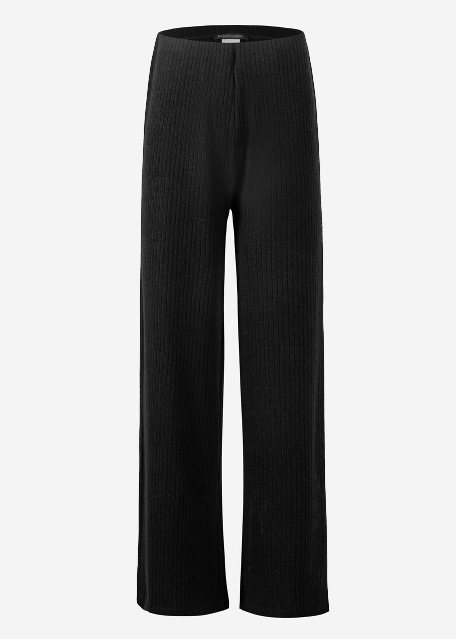 Wide leg ribbed trousers - black