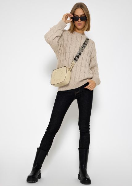 Knitted jumper with cable stitch - beige
